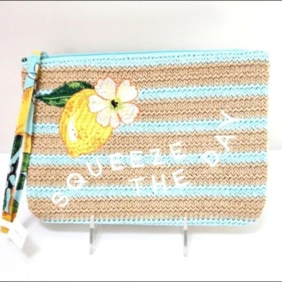 Vera Bradley Straw Tote Bag & Wristlet, & key fob in Retired Lemon Grove… - Picture 6 of 14